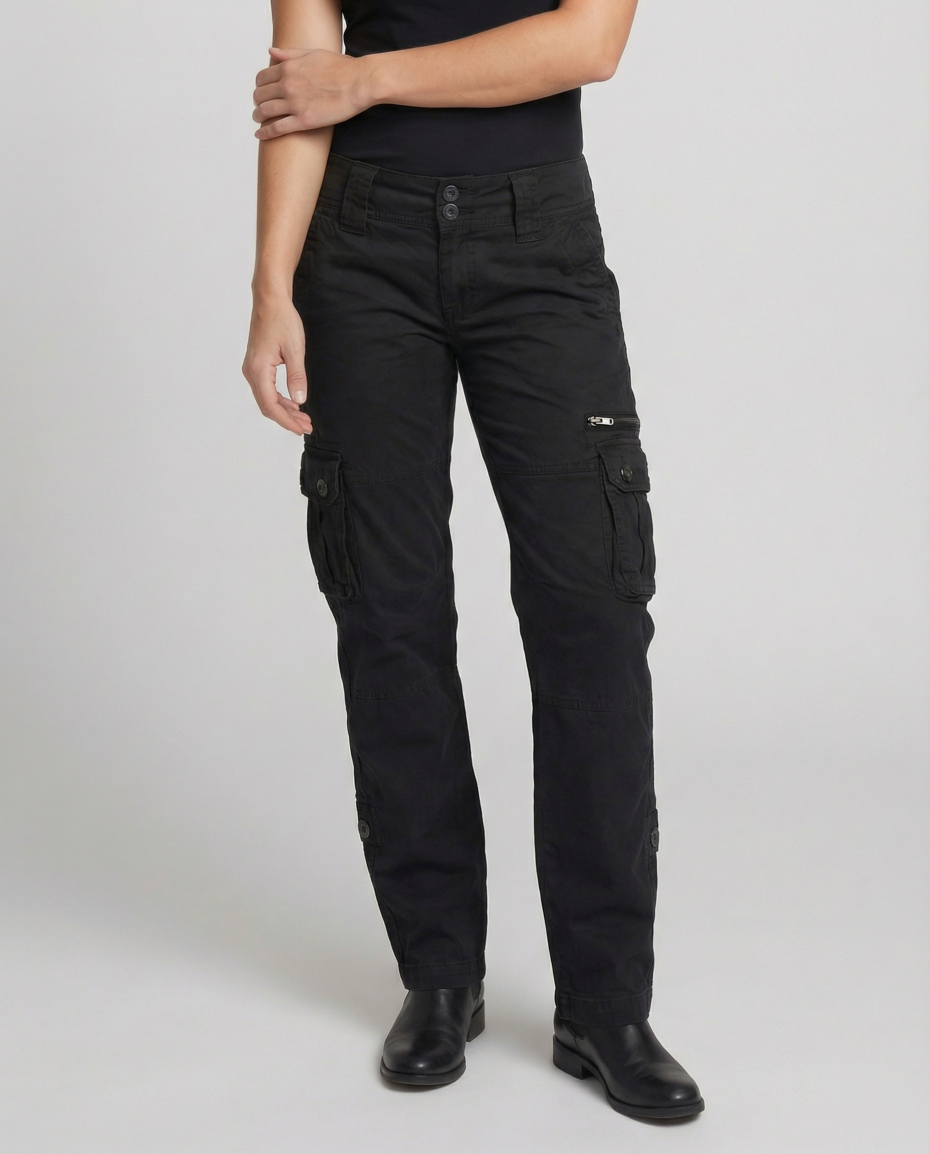 Straight-Leg Stretch Cargo Pants with Multiple Pockets