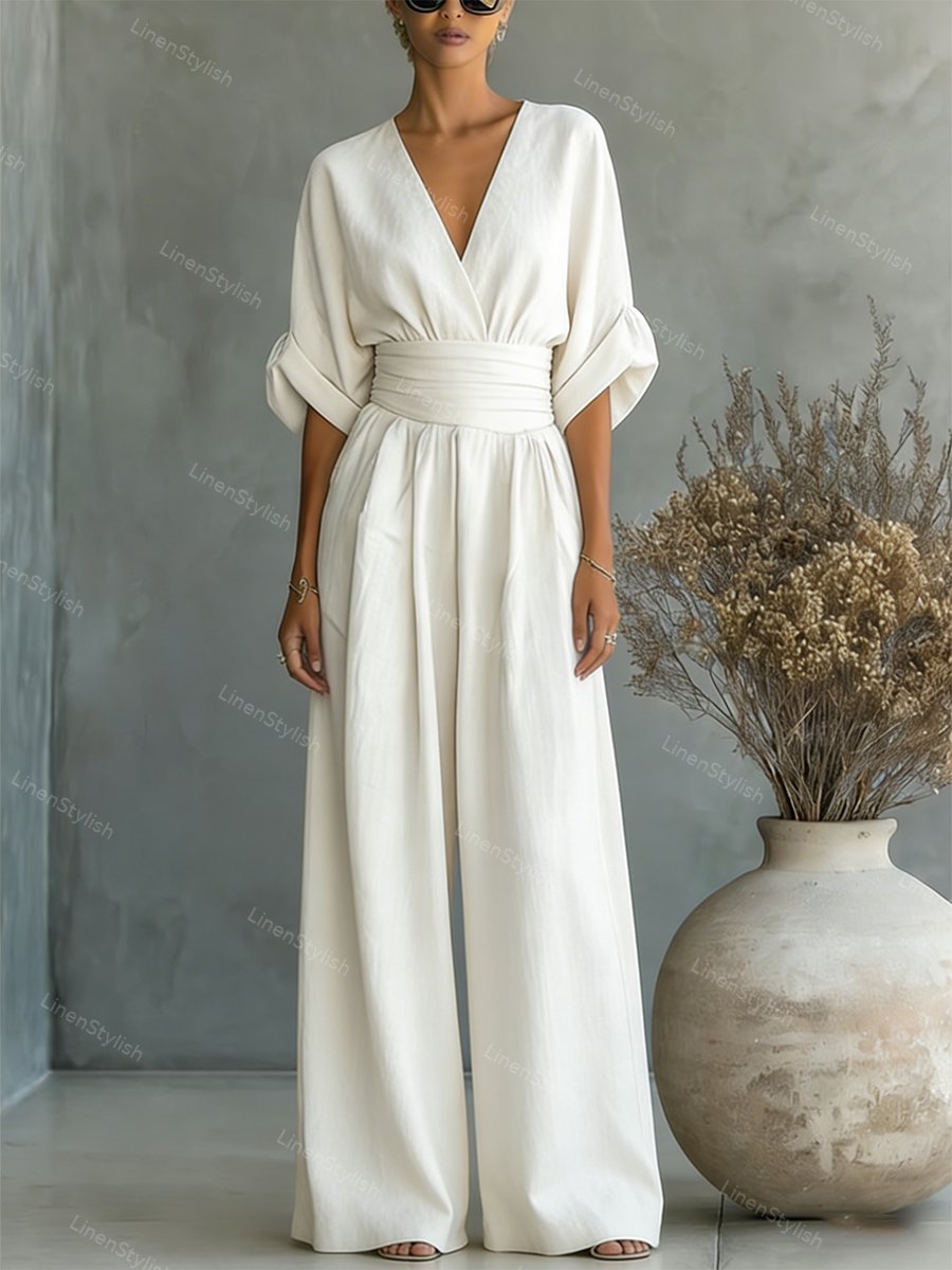 Women's Deep V-Neck Tailored Jumpsuit