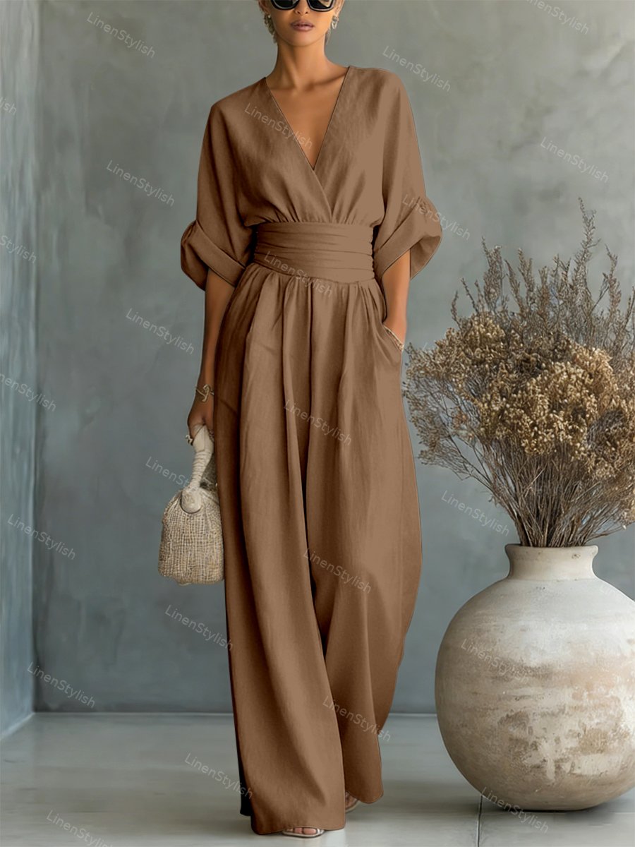Women's Deep V-Neck Tailored Jumpsuit