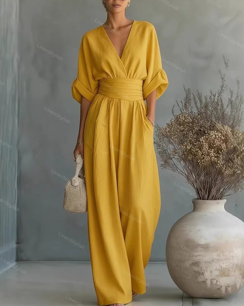 Women's Deep V-Neck Tailored Jumpsuit