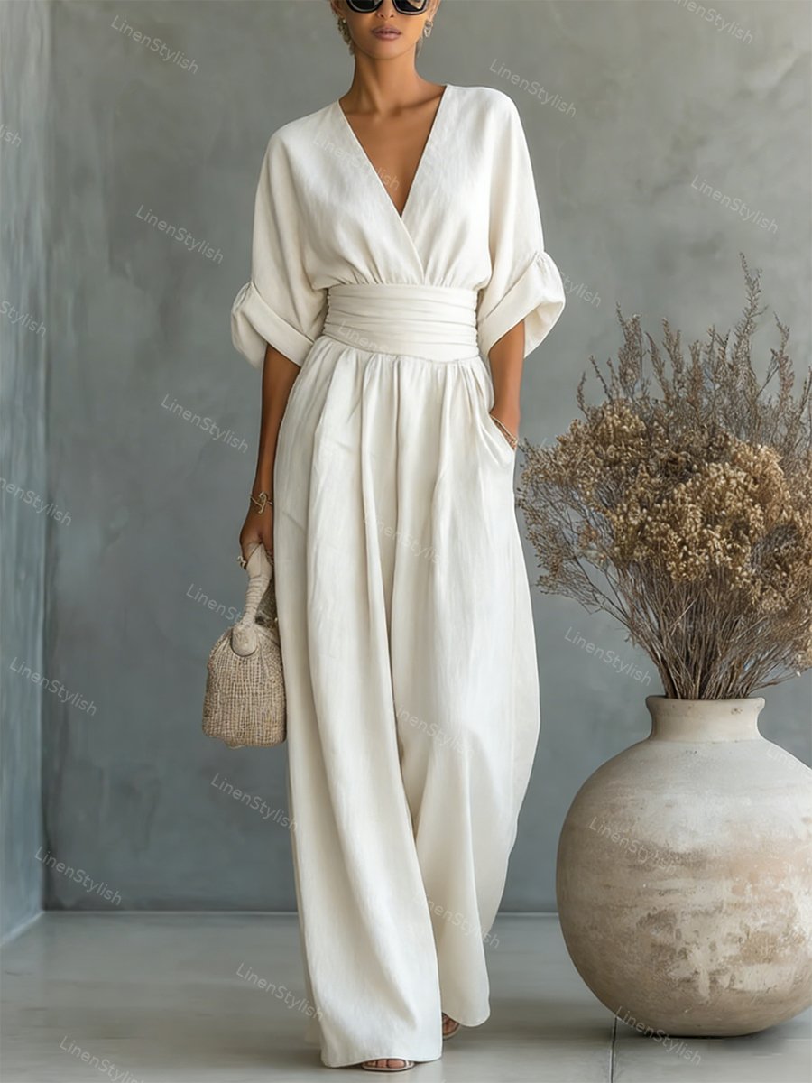 Women's Deep V-Neck Tailored Jumpsuit