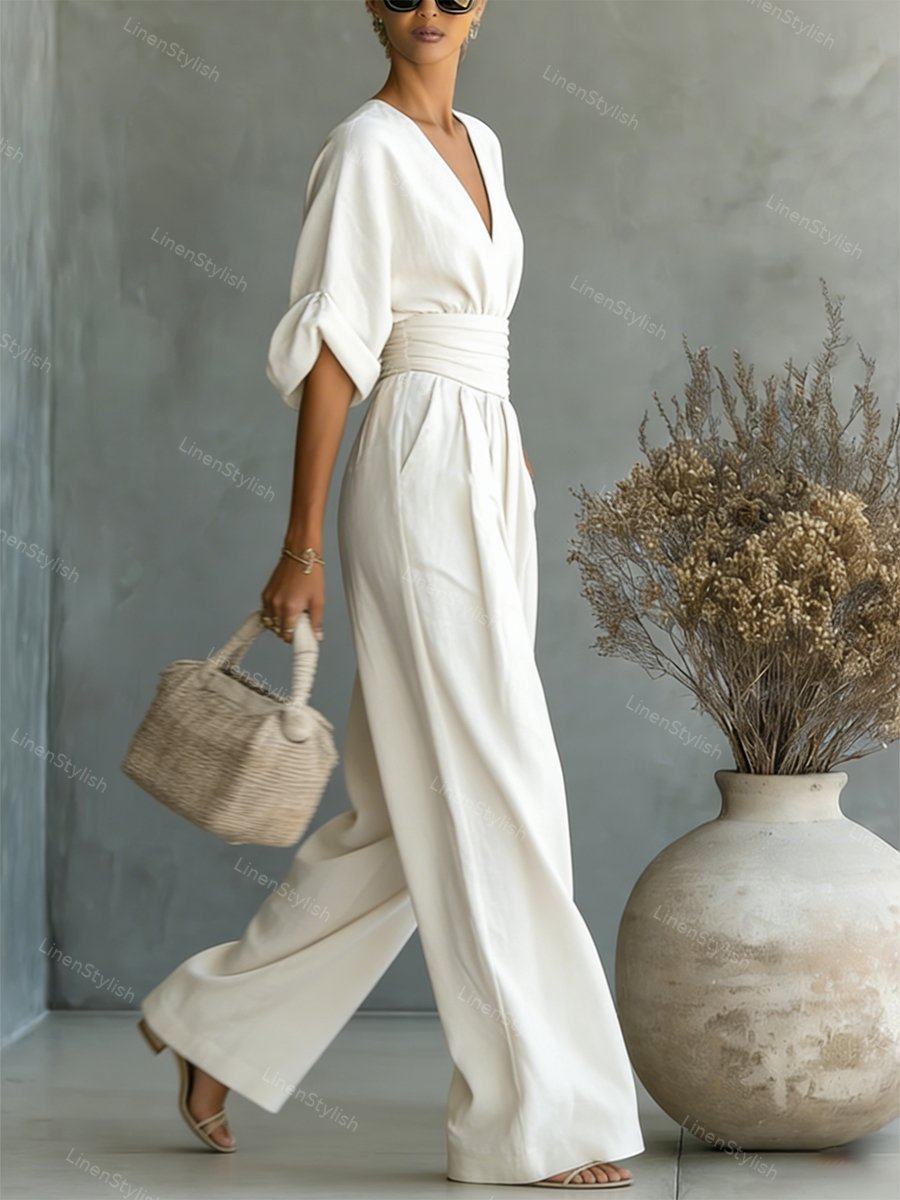 Women's Deep V-Neck Tailored Jumpsuit