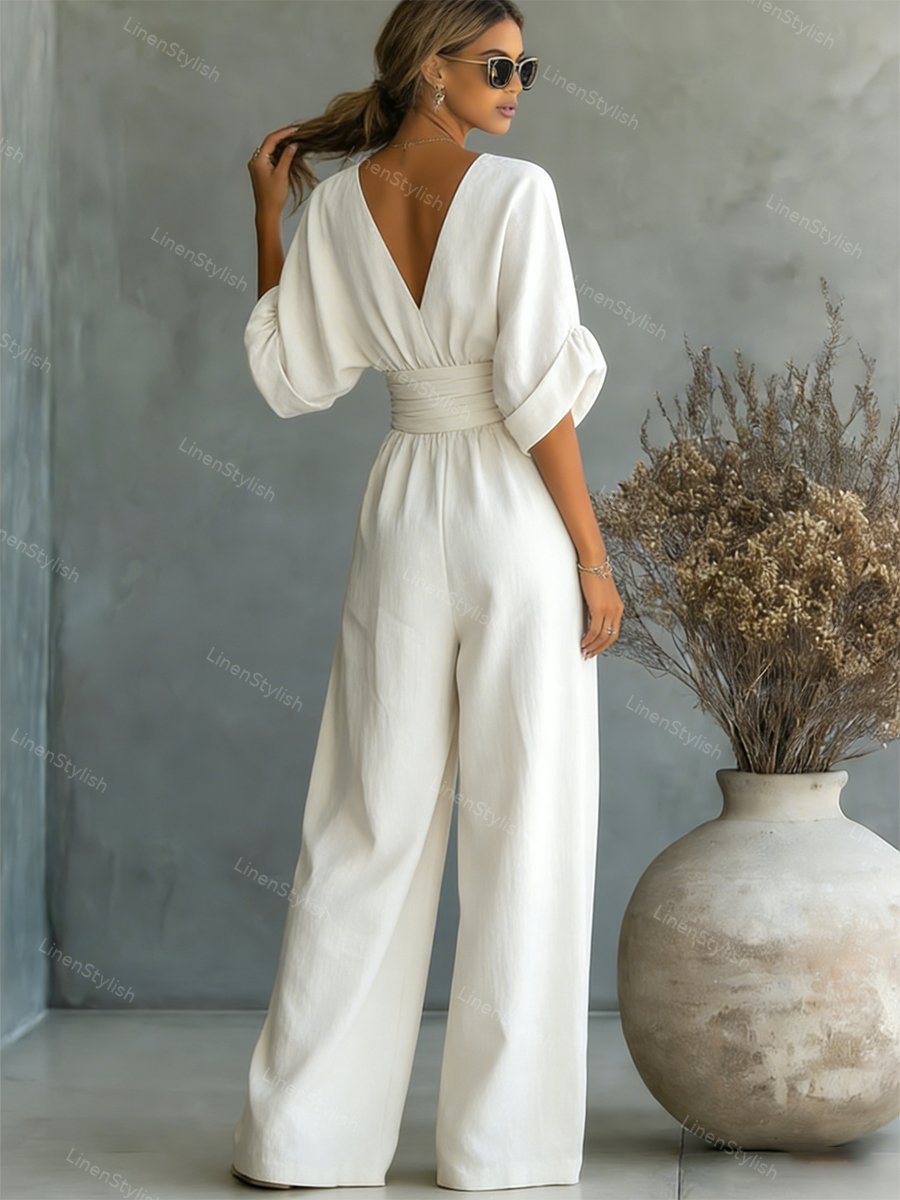 Women's Deep V-Neck Tailored Jumpsuit