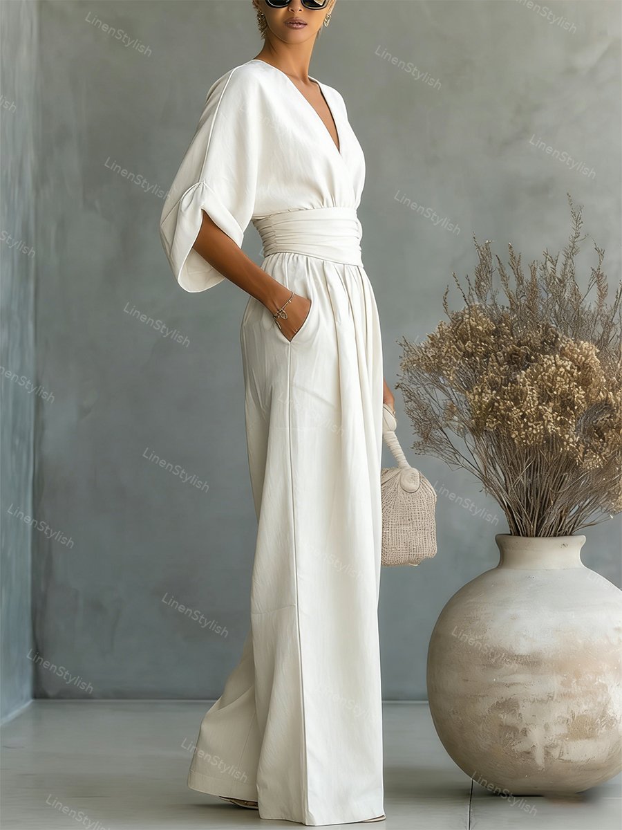 Women's Deep V-Neck Tailored Jumpsuit