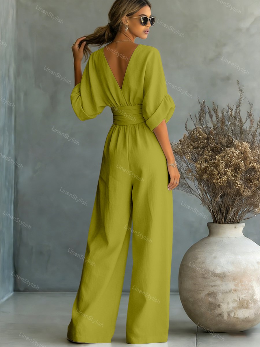 Women's Deep V-Neck Tailored Jumpsuit
