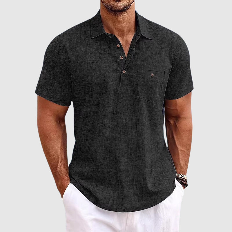 Linen Polo Shirt for Men - Breathable Classic Casual Summer Top