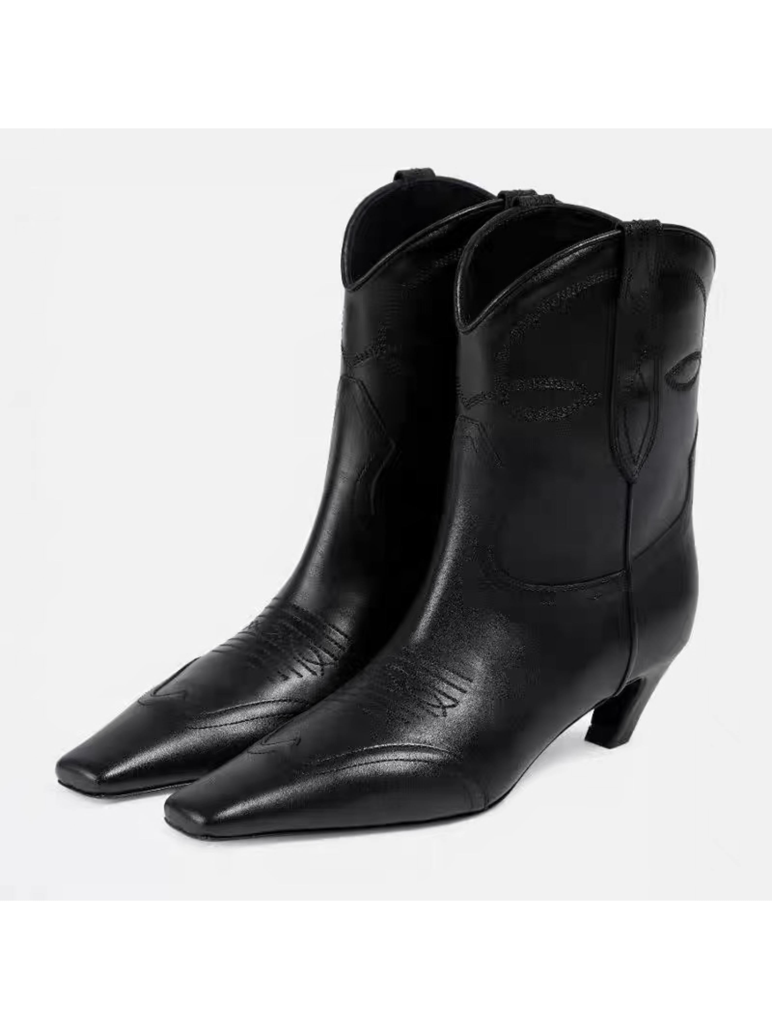 Black Kitten Heel Cowgirl Boots for Women
