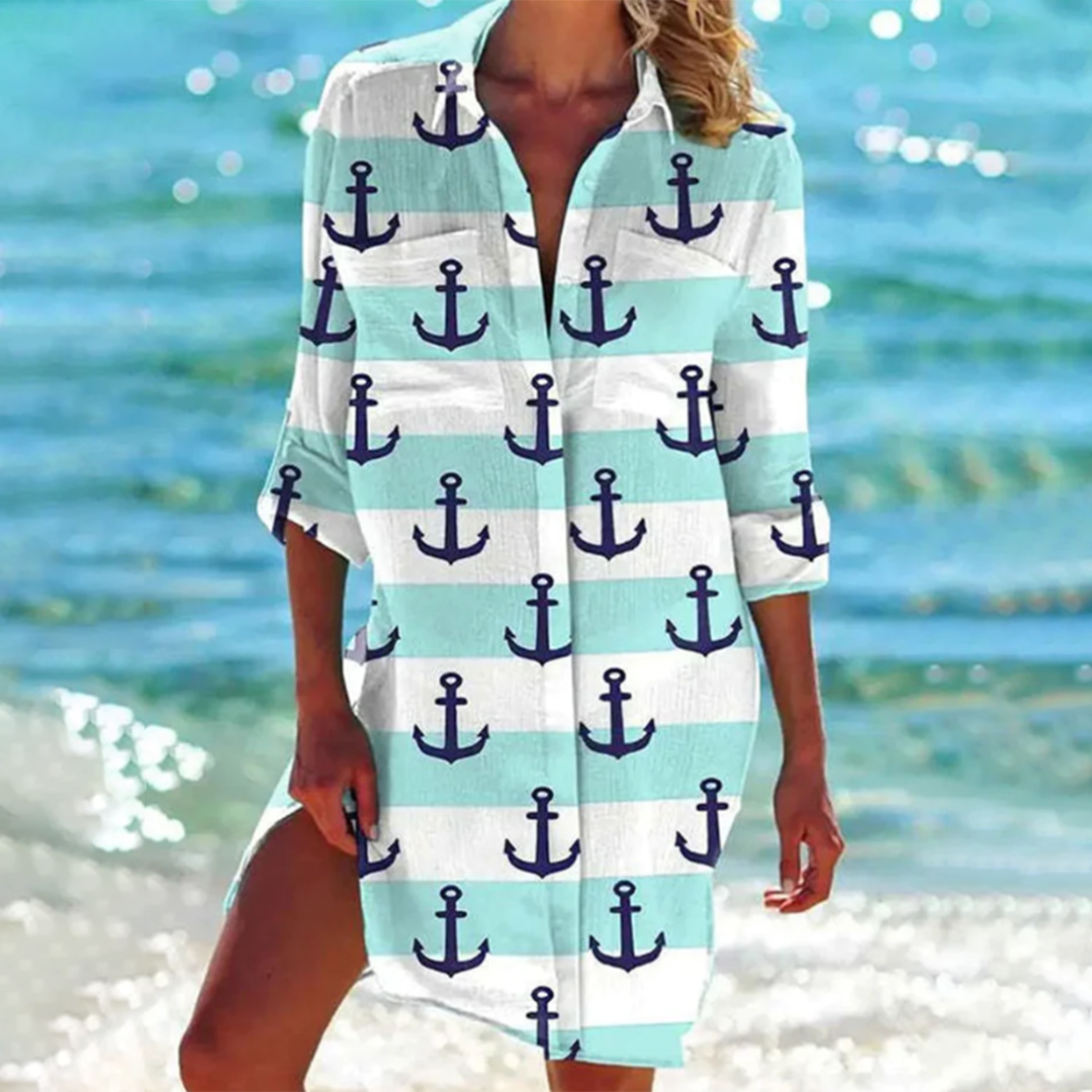 Long Loose Printed Summer Shirt With Pockets