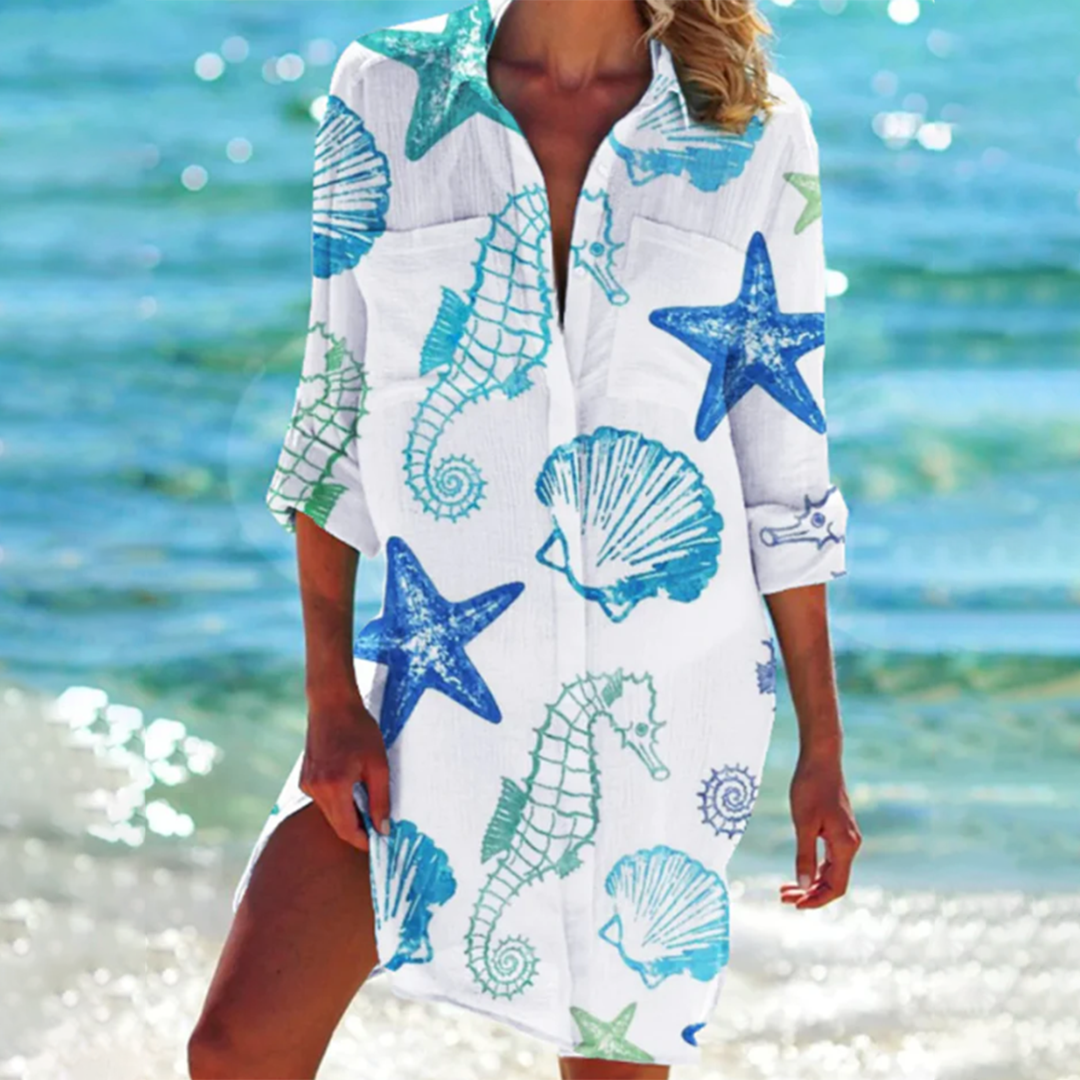 Long Loose Printed Summer Shirt With Pockets