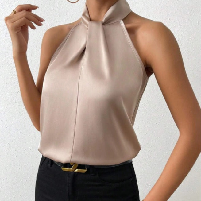 Twist Knot Neck Silk Top
