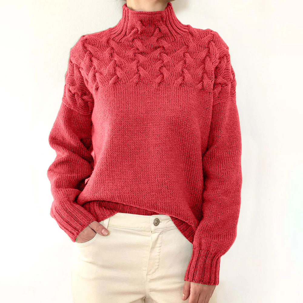 Cable Knit Turtleneck Sweater with Braided Yoke
