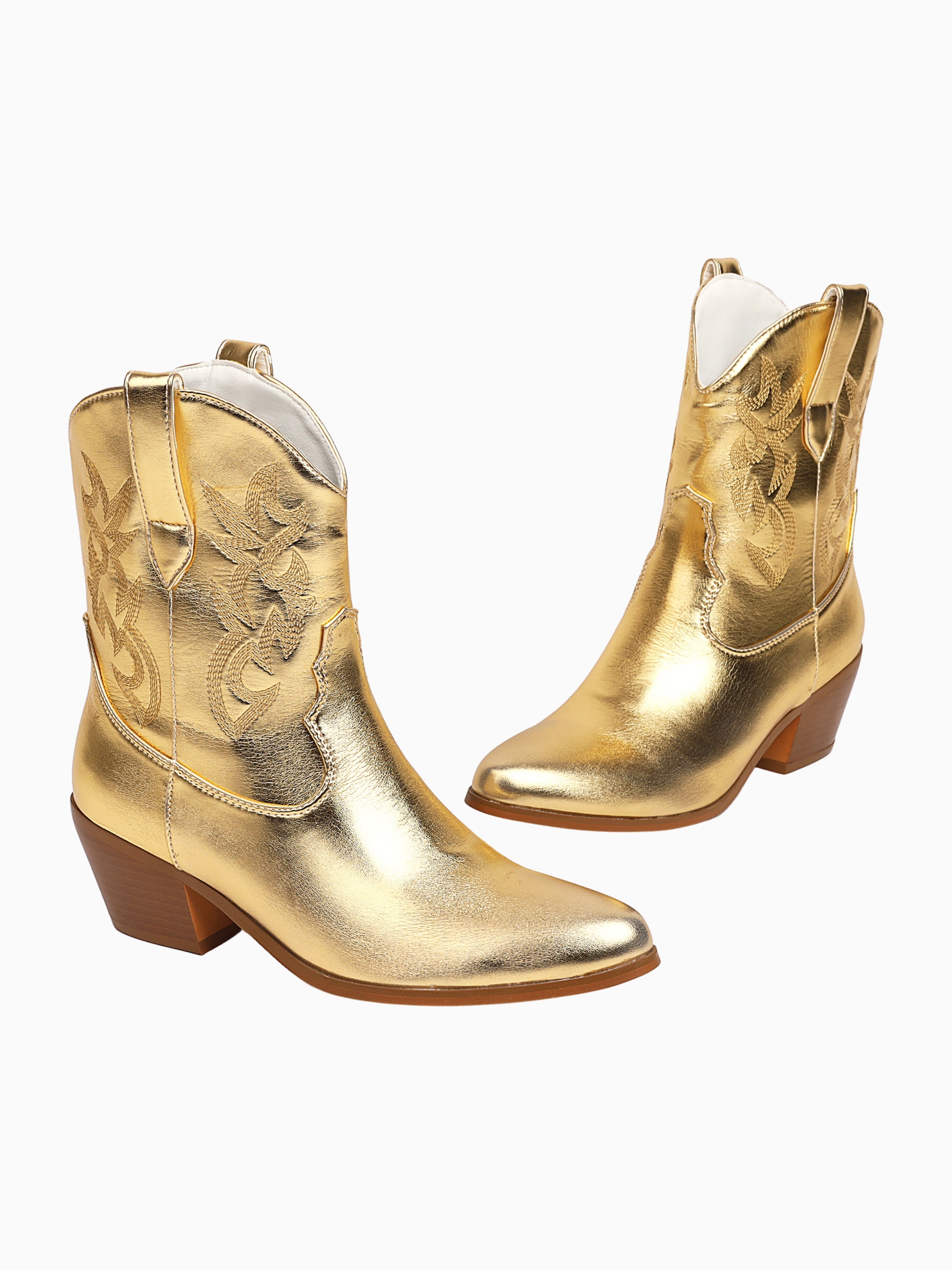 Short Western Glam Metallic Gold Cowgirl Boots
