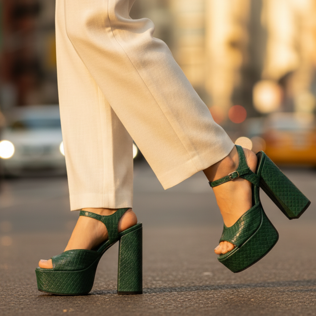 Ultra High Block Heel Platform Sandals with Buckle Strap