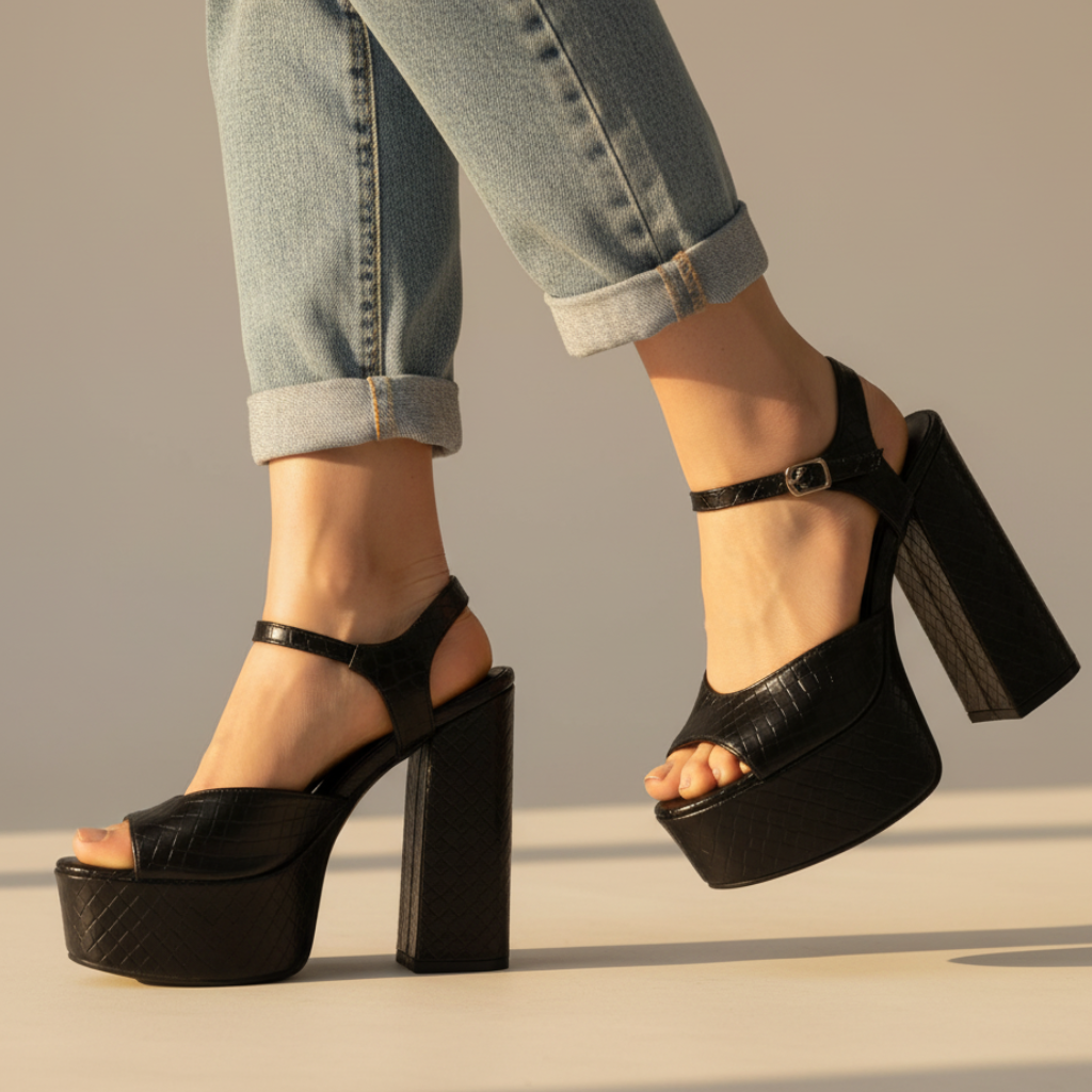 Ultra High Block Heel Platform Sandals with Buckle Strap