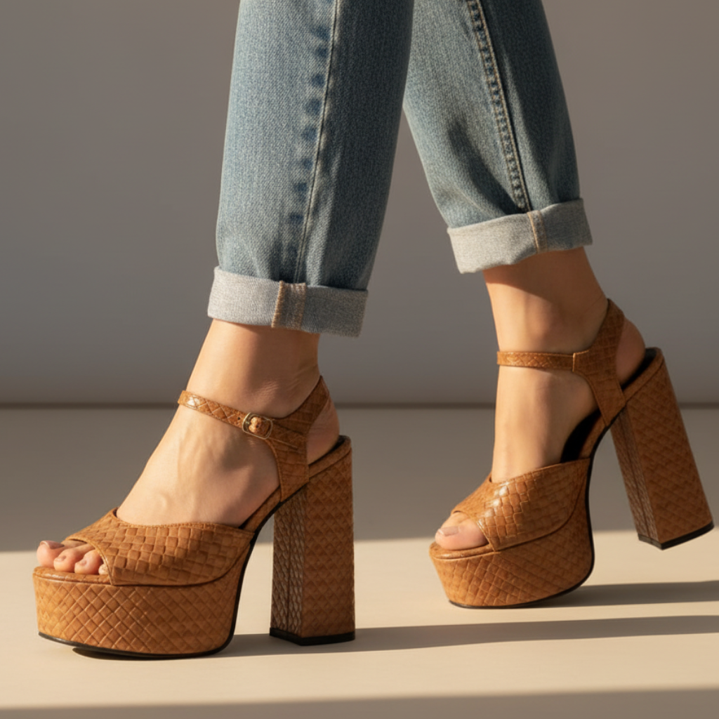 Ultra High Block Heel Platform Sandals with Buckle Strap