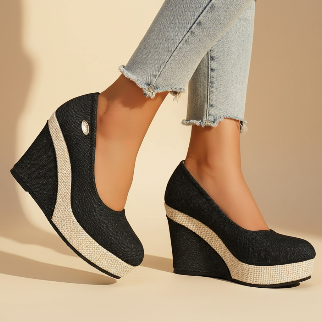Chunky Platform Wedge Slip-On Shoes with Ankle Strap