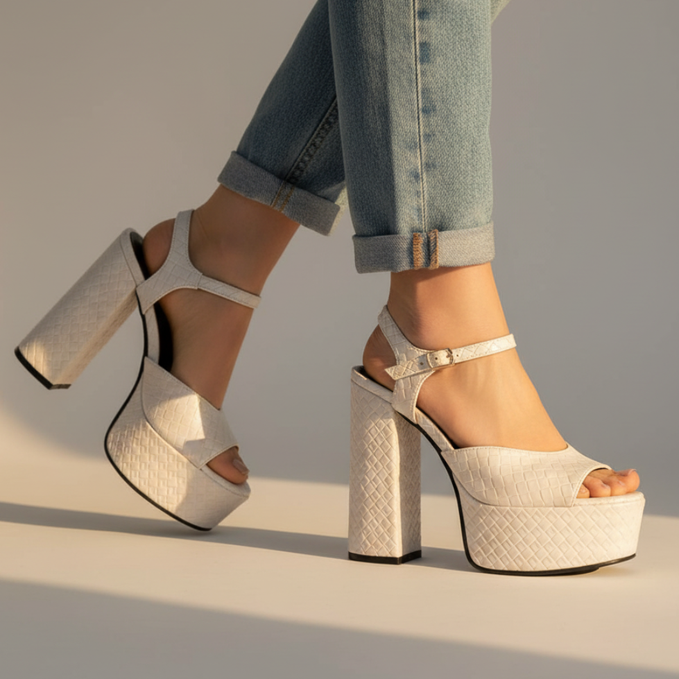Ultra High Block Heel Platform Sandals with Buckle Strap