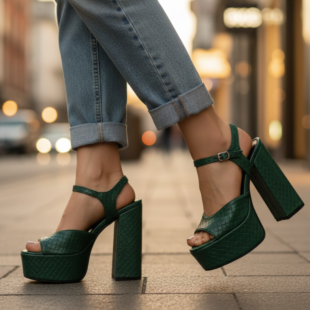 Ultra High Block Heel Platform Sandals with Buckle Strap