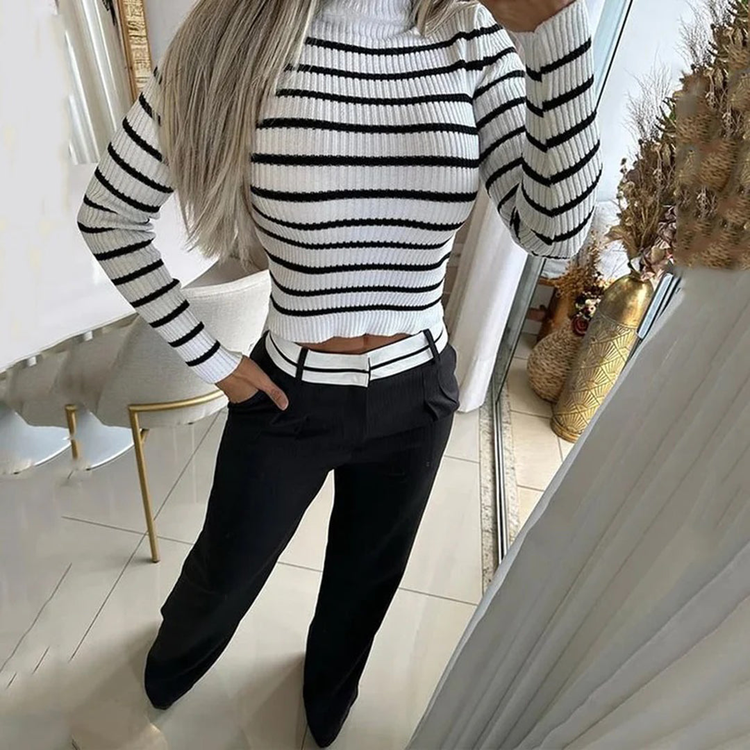 Striped Top Wide Leg Two-Piece Set