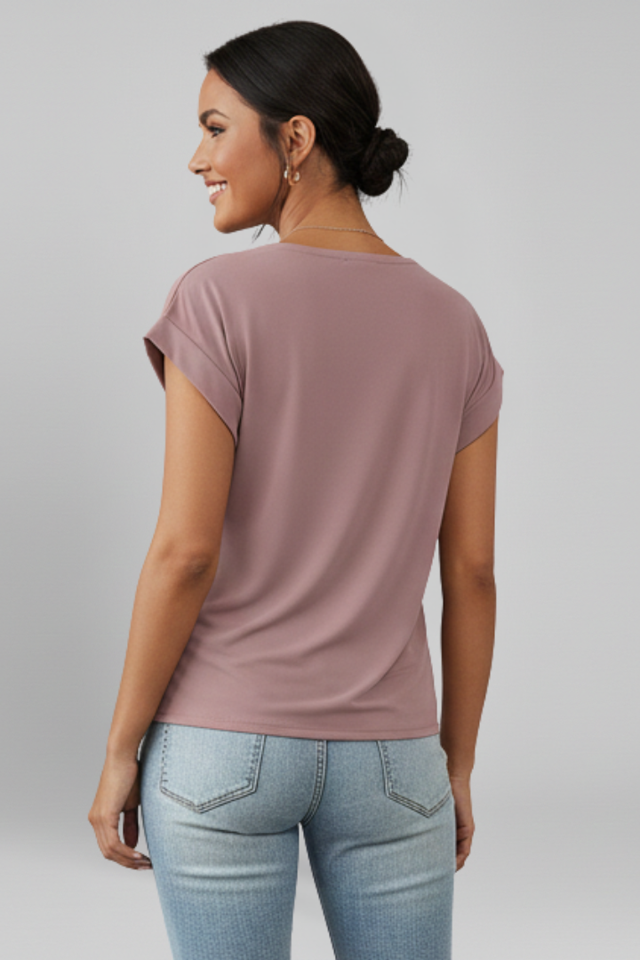 V-Neck Short Sleeve Blouse with Relaxed Fit