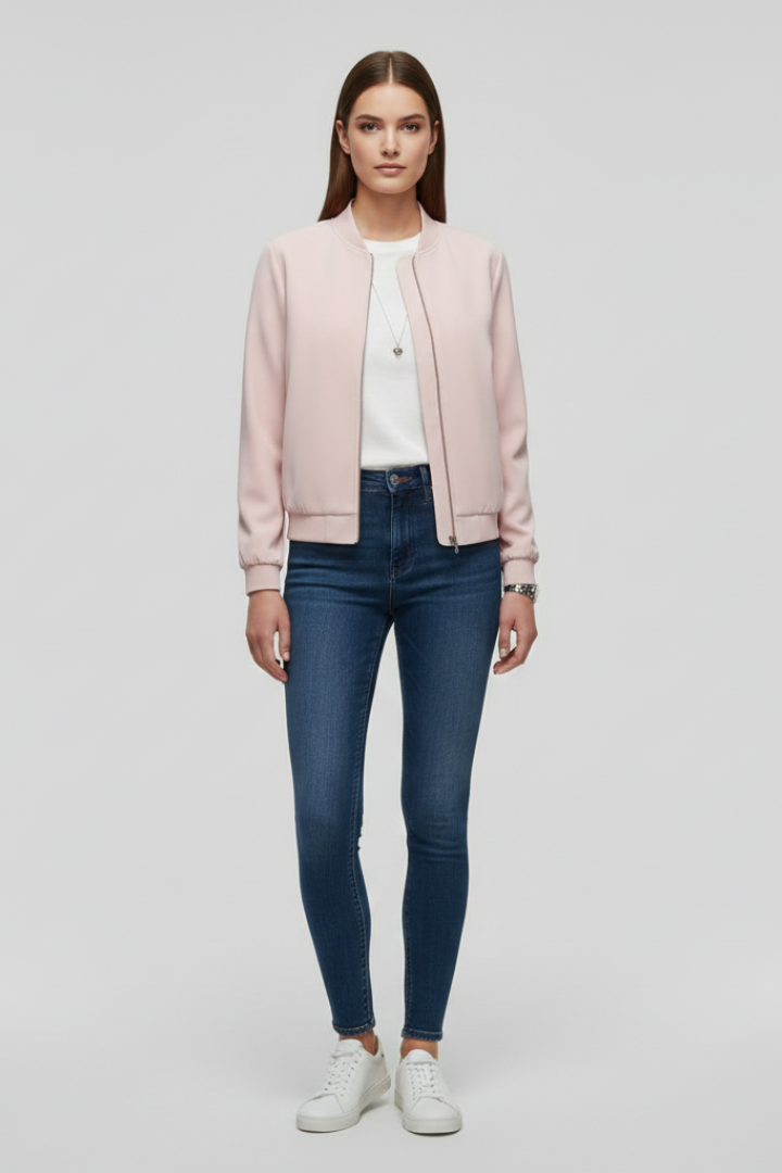 Zip-Front Straight-Hem Bomber Jacket