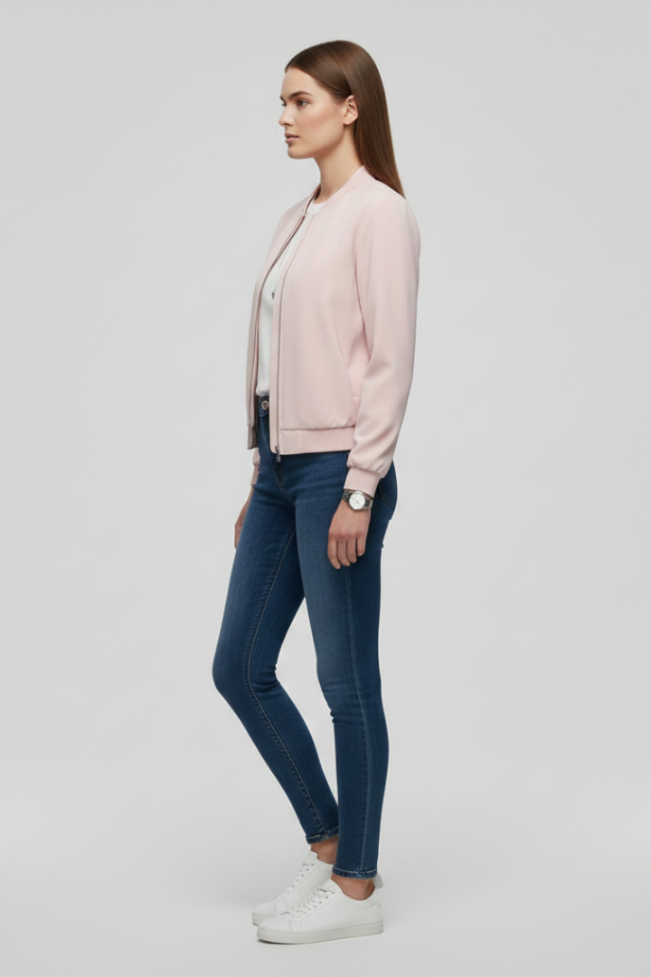 Zip-Front Straight-Hem Bomber Jacket
