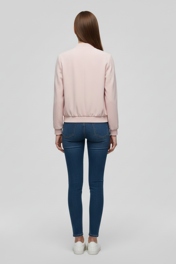 Zip-Front Straight-Hem Bomber Jacket