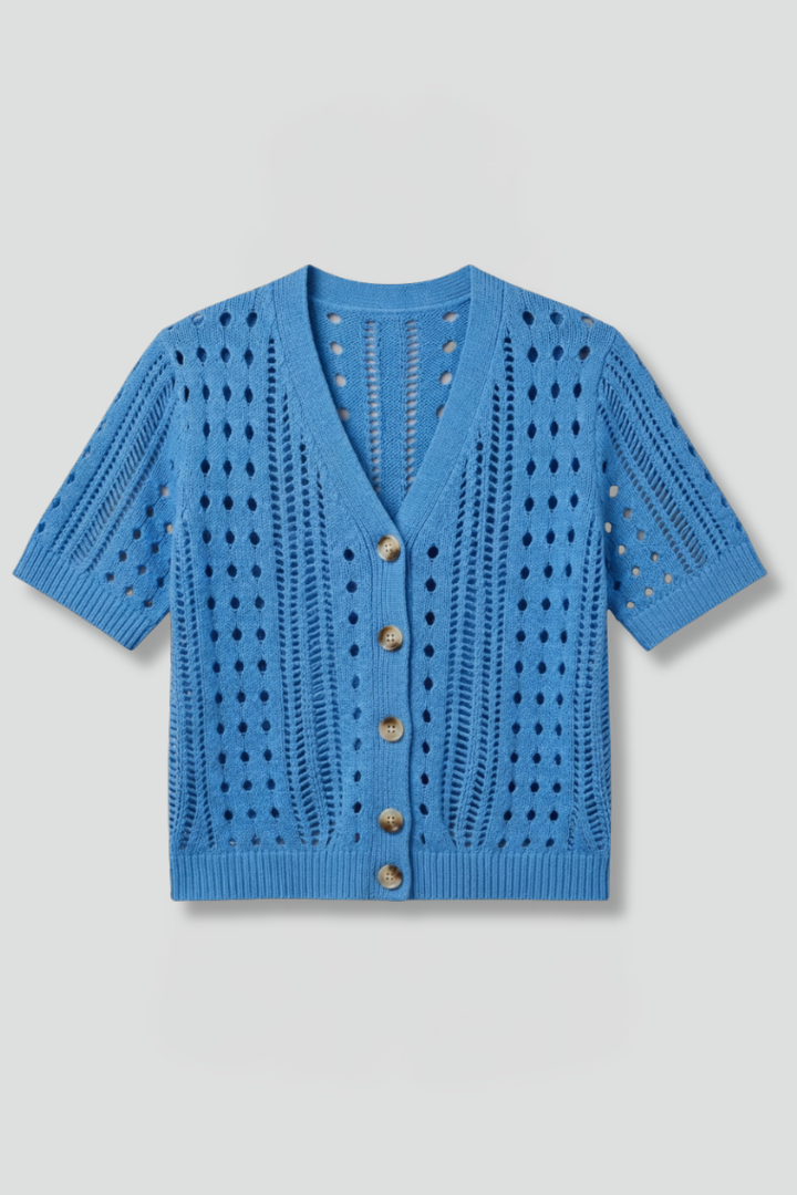 Hollow Knit Short Sleeve Open Cardigan