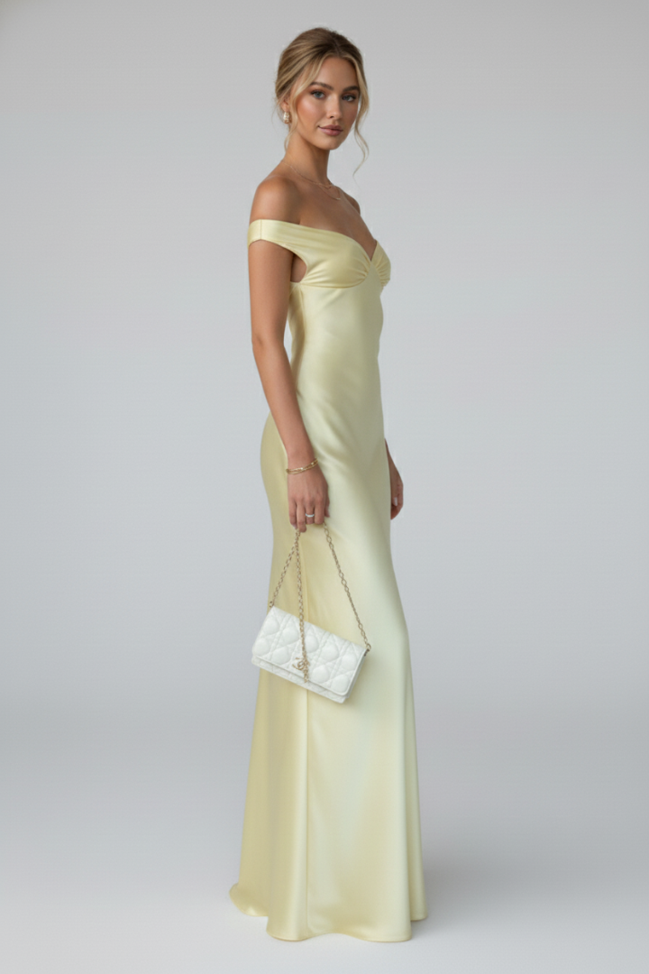 Off-Shoulder Maxi Dress with Fitted Bodice