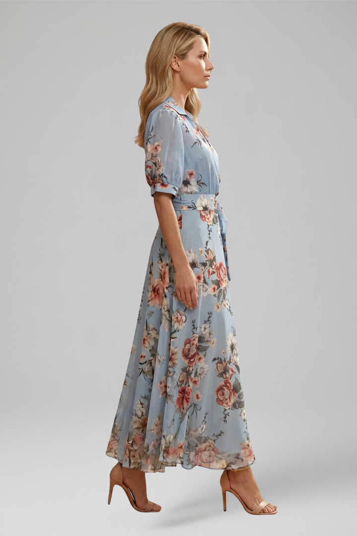 V-Neck Floral Print Midi Dress
