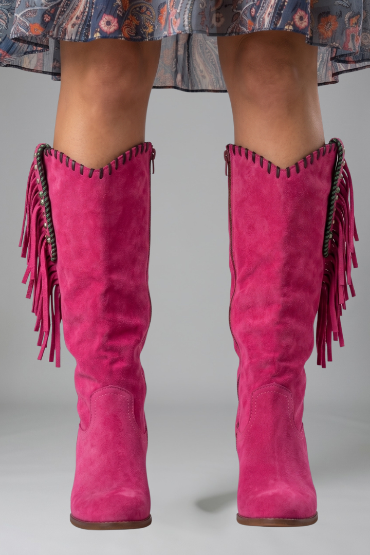 Women's Orthopaedic Block Heel Boots with Fringe Detail
