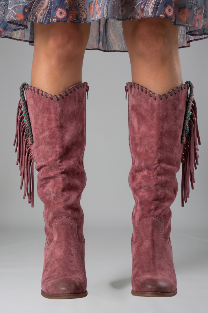 Women's Orthopaedic Block Heel Boots with Fringe Detail