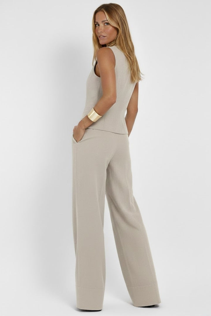 V-Neck Waistcoat and Wide-Leg Trousers Two-Piece Set