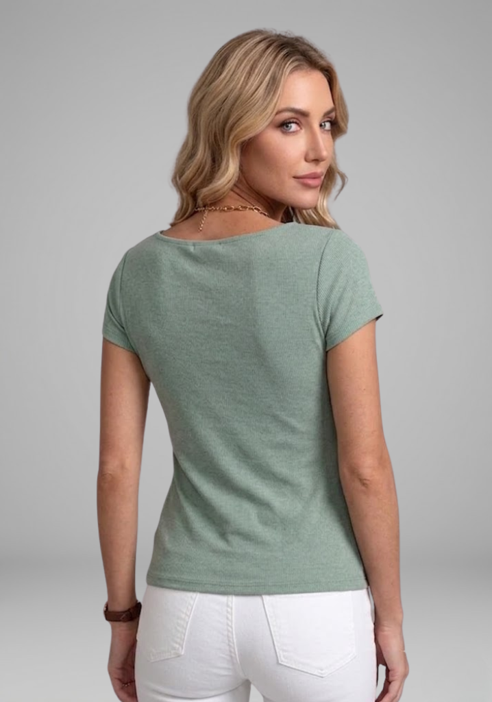 Draped Cowl Neck Blouse With Short Sleeves