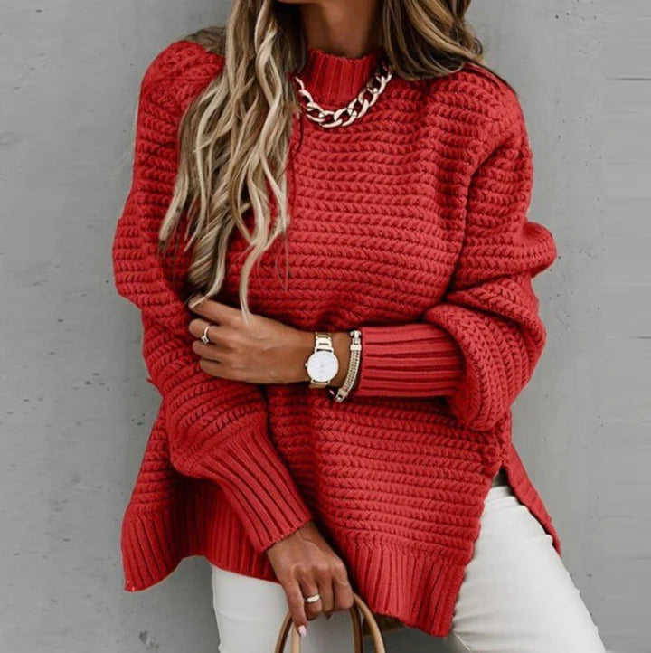 Waffle Knit Jumper with Mock Neck