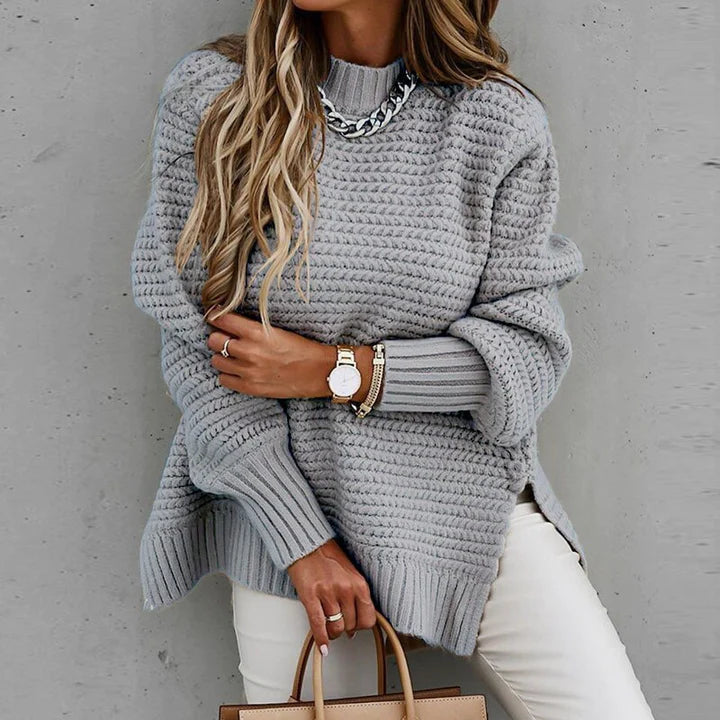 Waffle Knit Jumper with Mock Neck
