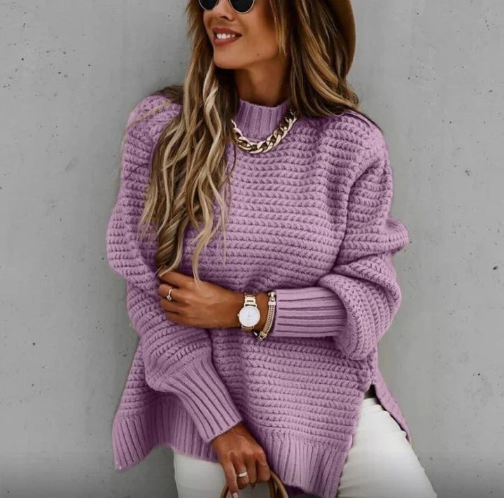 Waffle Knit Jumper with Mock Neck