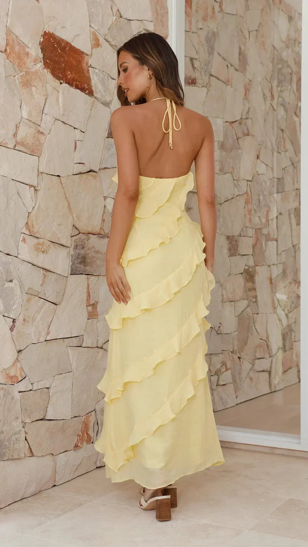 Halter Neck Tiered Ruffle Maxi Dress