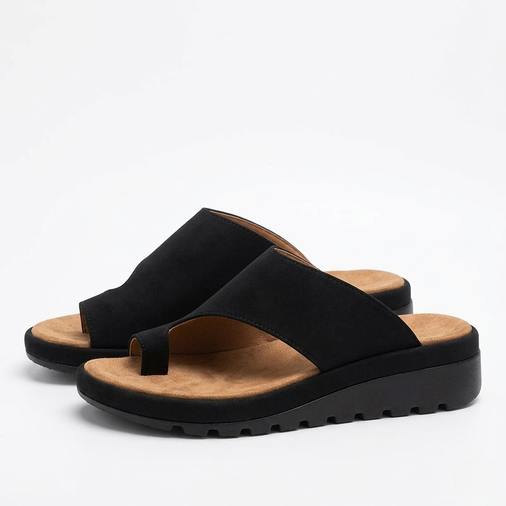 Toe Ring Slide Sandals with Non-Slip Wedge Sole