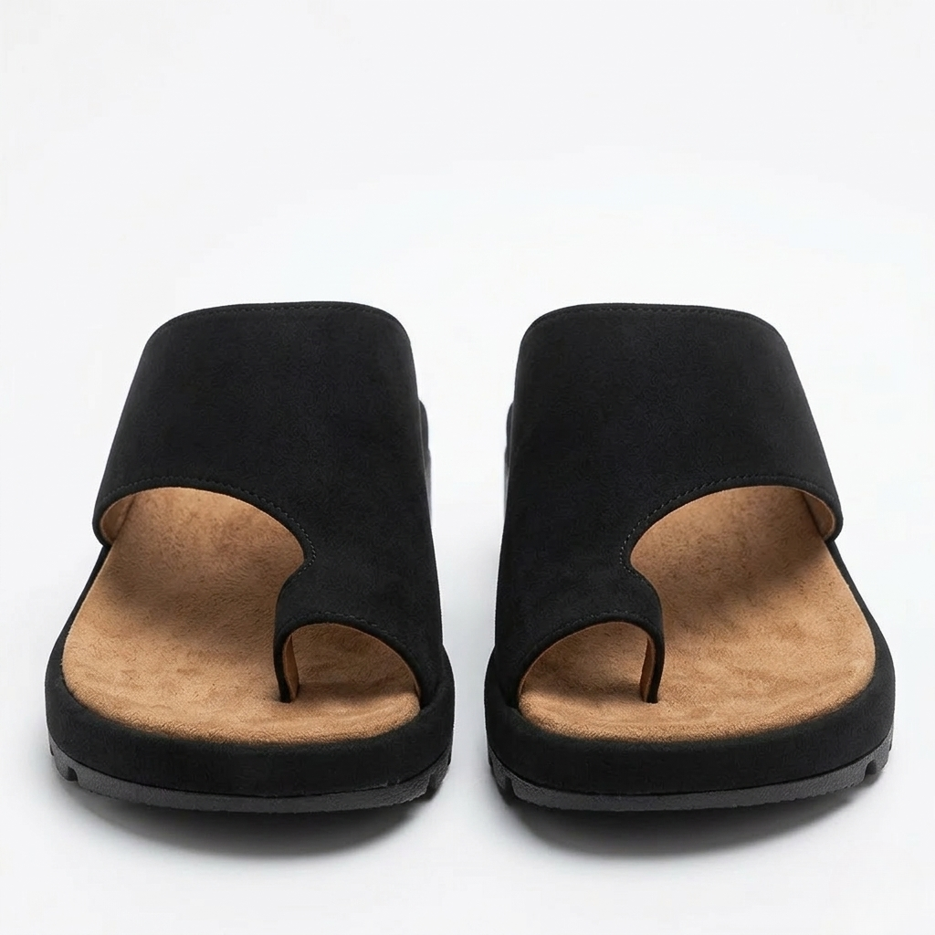 Toe Ring Slide Sandals with Non-Slip Wedge Sole