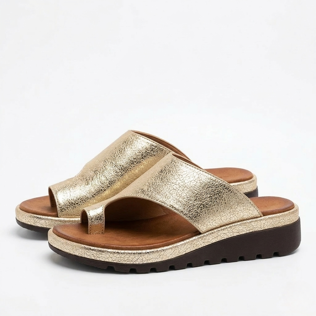 Toe Ring Slide Sandals with Non-Slip Wedge Sole