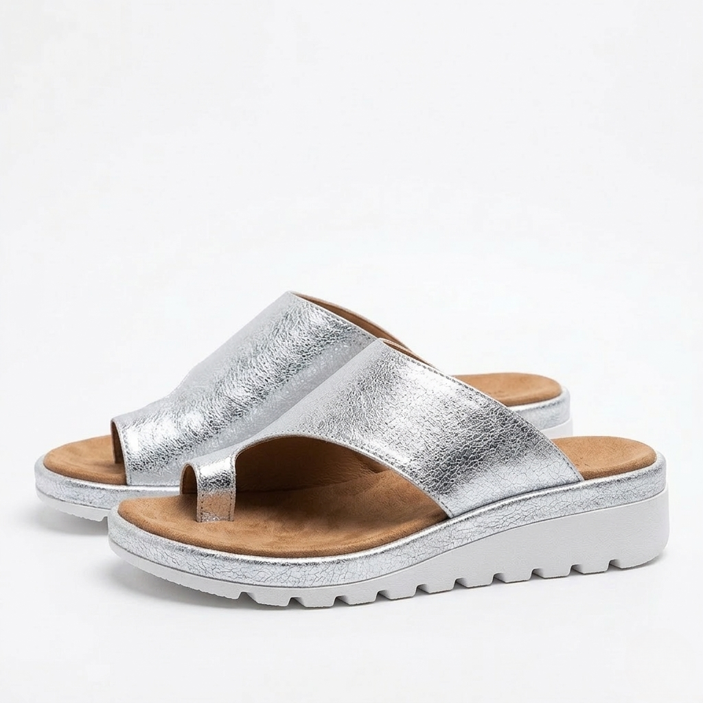 Toe Ring Slide Sandals with Non-Slip Wedge Sole