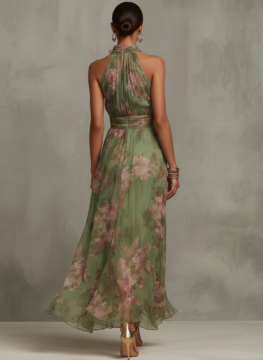 Halter Neck Floral Summer Maxi Dress