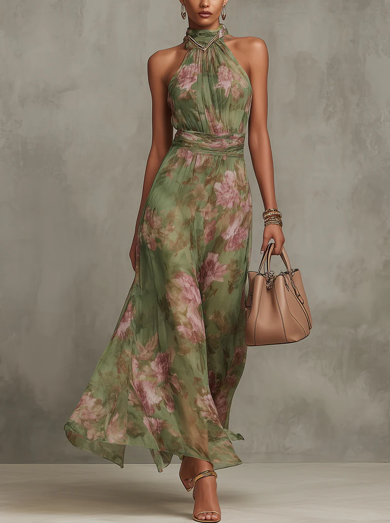 Halter Neck Floral Summer Maxi Dress