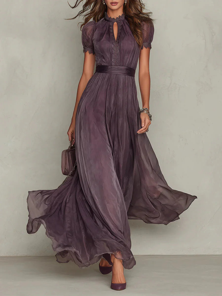 Floral Pleated Long Sleeve Maxi Evening Dress