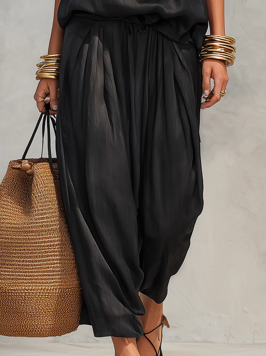 Draped Halter Top and Harem Trousers Set