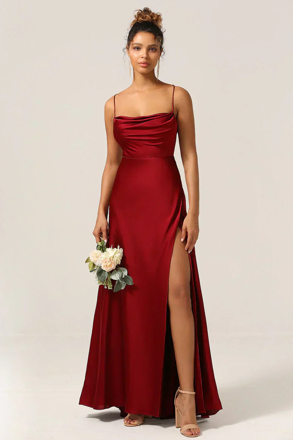 High Split Open Back Satin Evening Dress