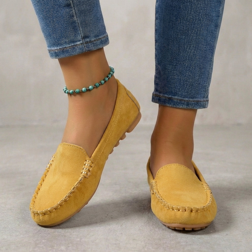 Driving Moccasins with Metallic Accent and Orthopedic Sole