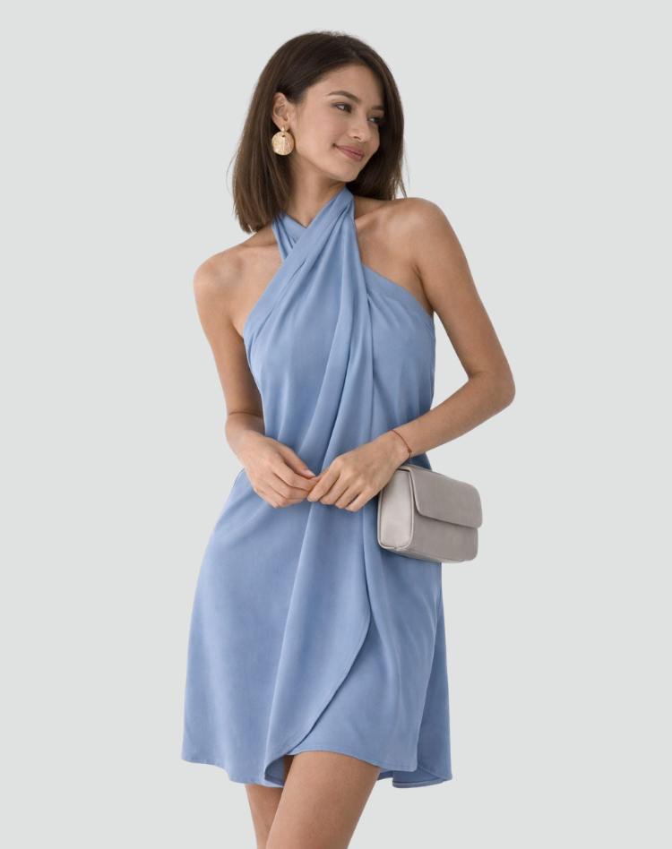 Halter Neck Draped Mini Dress