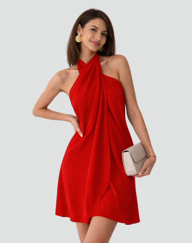 Halter Neck Draped Mini Dress